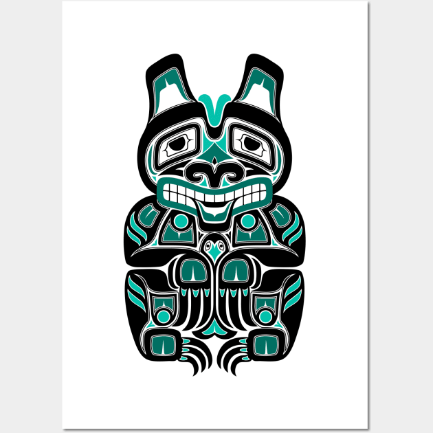 Teal Blue and Black Haida Spirit Bear Wall Art by jeffbartels